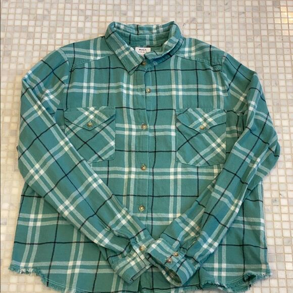 RVCA Green Flannel Button down Shirt - Picture 1 of 8